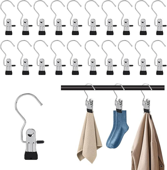 20 Metal Hooks with Non-Slip Clips, Coat Hooks